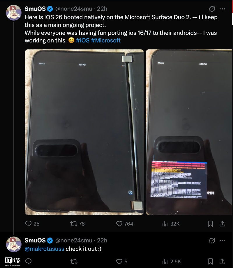 铺路铺到苹果家：开发者成功令微软 Surface Duo 2 运行 iOS / iPadOS 26 系统