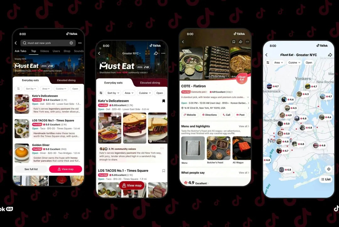 TikTok 推出“必吃”餐厅指南，意图挑战 Yelp 和谷歌地图等点评平台