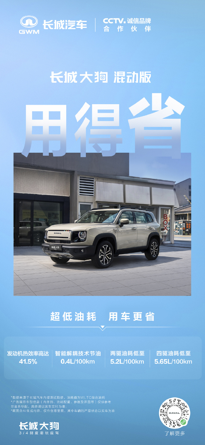 长城大狗 PLUS 混动版 9 月 28 日上市，两驱版本油耗 5.2L/100km