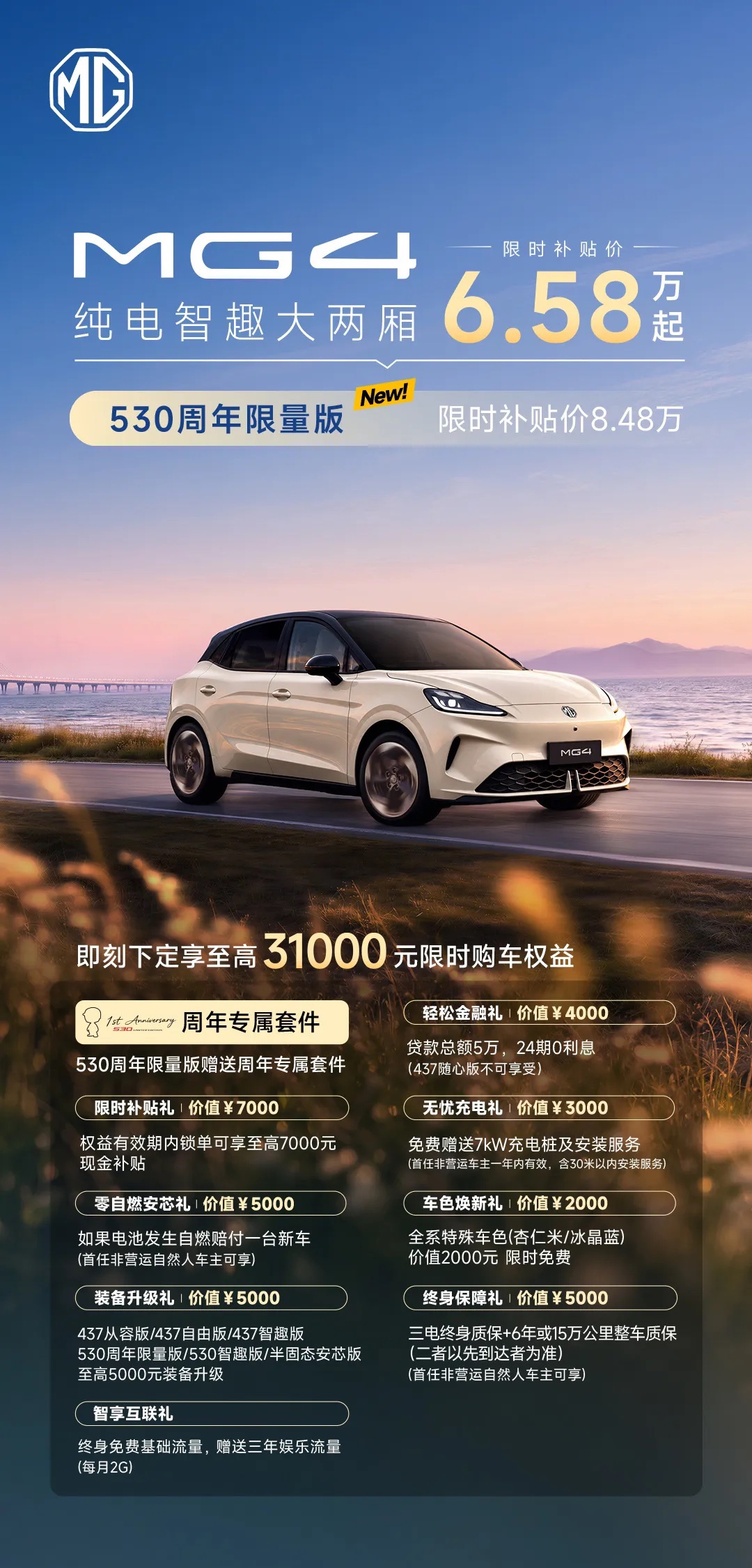 上汽 MG4 530 周年限量版上市，限时补贴价 8.48 万元