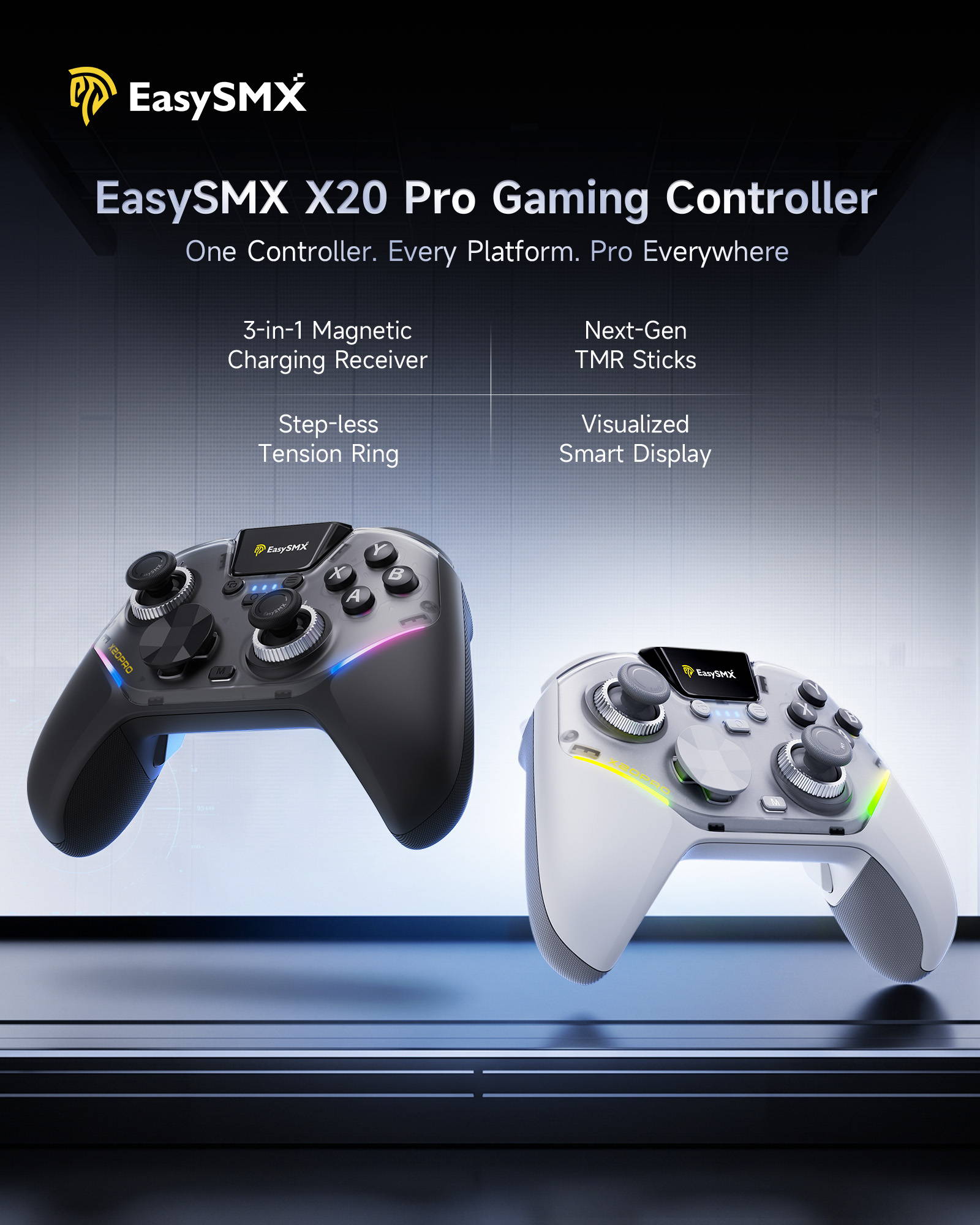 易速马推出绝影 X20 Pro 手柄：力调节 TMR 摇杆，可视化智显