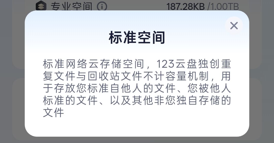 123 云盘新增专业空间：原空间更名为标准空间，老用户免费配额为 50GB + 2TB